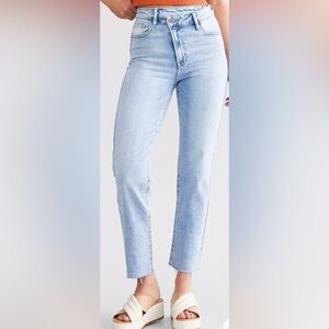 Blue Straight Leg Jeans with Subtle Fading